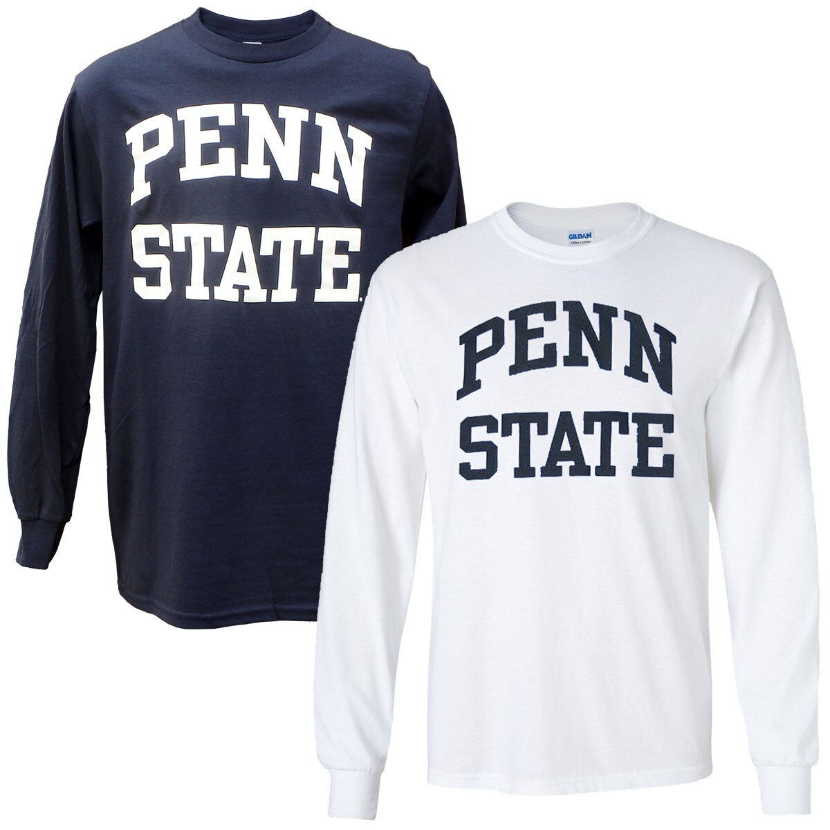 navy and white long sleeve t-shirts with printed Penn State